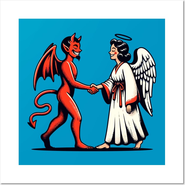 Devil and angel shaking hands Wall Art by Art_Boys